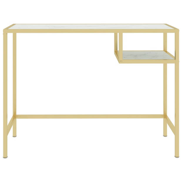 The Living Store Computertafel - Goud en wit - 100 x 36 x 74 cm - Glas en ijzer