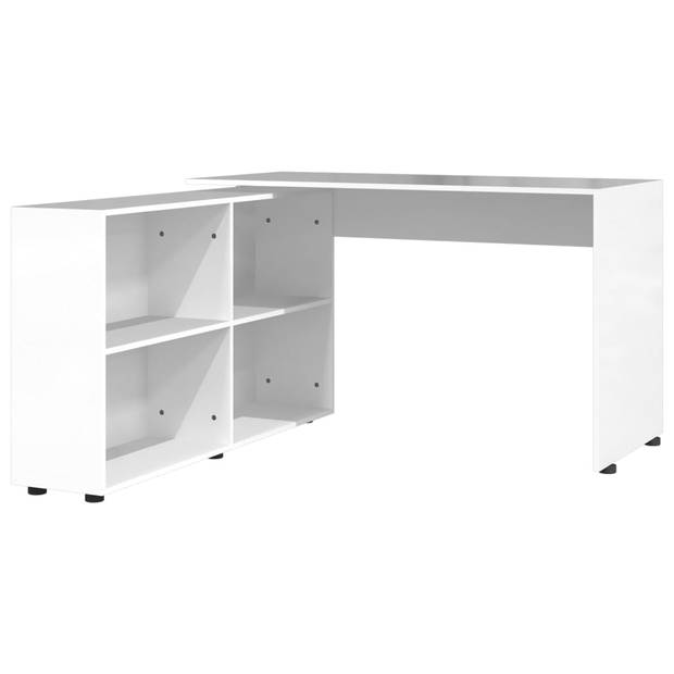 The Living Store Hoekbureau L-vorm - 130 x 60 x 75 cm - hoogglans wit - bewerkt hout - aluminium