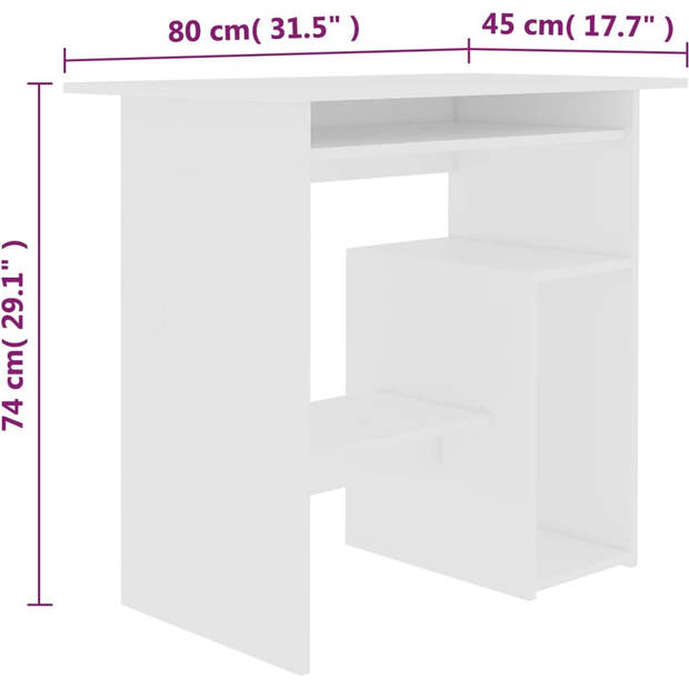 "The Living Store Bureau Modern - Computerbureau - 80 x 45 x 74 cm - Wit - Spaanplaat"