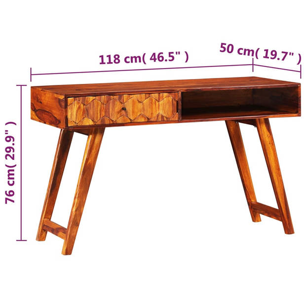 The Living Store Houten Bureau - Sheeshamhout - 118x50x76 cm - Antiek Ontwerp