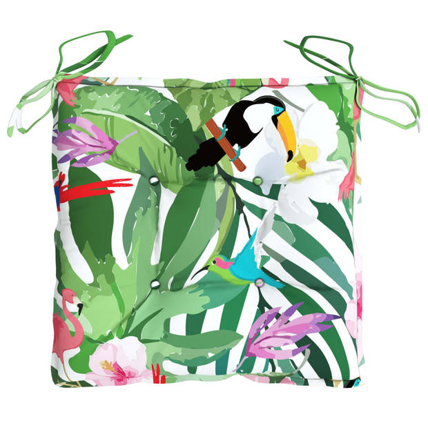 The Living Store Stoelkussens - 40 x 40 x 7 cm - Polyester - Anti-slip - Waterafstotend - Met vogels - bladeren en