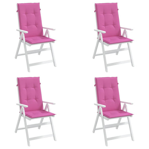 The Living Store Stoelkussens - Roze - 120 x 50 x 3 cm - Waterafstotend - Elastische band en touwtjes - 4 stuks for