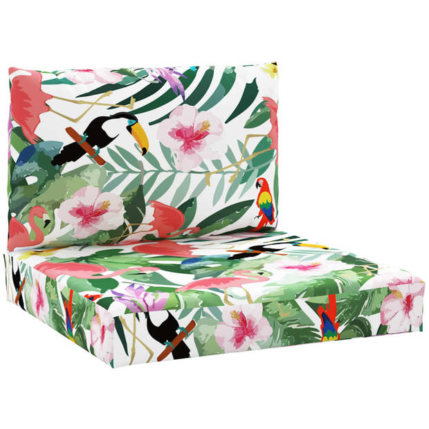 The Living Store Palletkussens - Polyester - Zachte vulling - Geschikt voor binnen en buiten - 60x60x8 cm - Met vogels