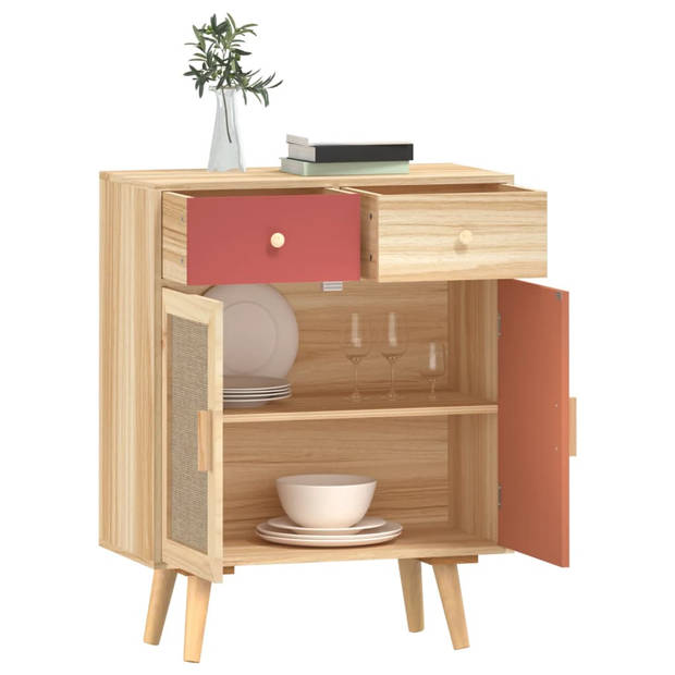 The Living Store Dressoir - Classic - Bijzetkast - 60x30x75.5 cm - Lichthout - rood en oranje - Bewerkt hout en