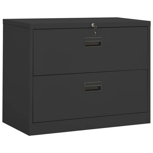 The Living Store Archiefkast - Archiefkast - 90x46x72.5 cm - Staal - Antraciet - Volledig uittrekbare lades - Met slot