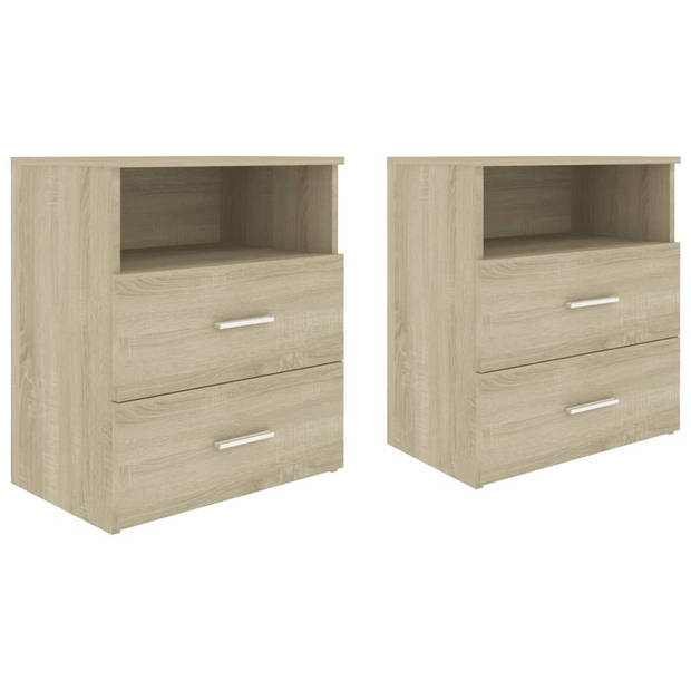 The Living Store Bedkastjes - Sonoma Eiken - 50 x 32 x 60 cm - Stabiel en stevig - 2 lades en schap - Gemakkelijk