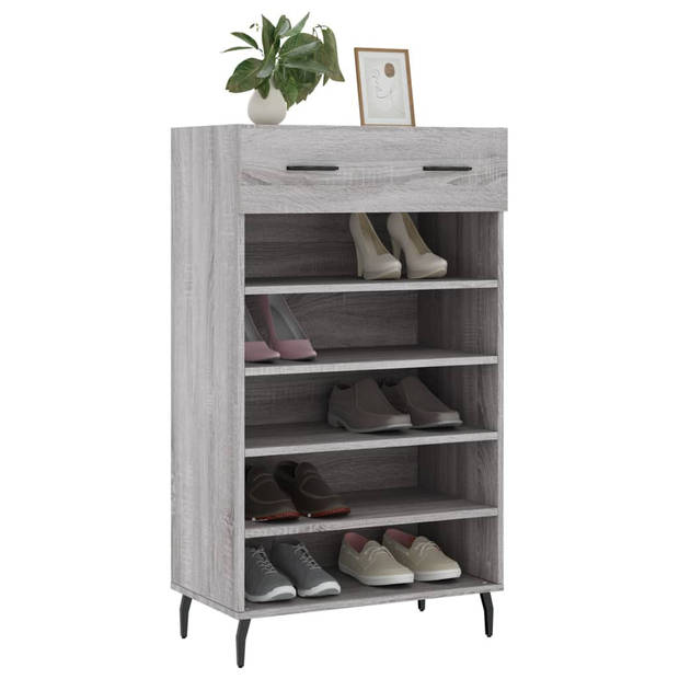 The Living Store Schoenenkast - Elegante opberger - Hout - IJzer - 60x35x105 cm - Grijs Sonoma Eiken - Met lade en 5