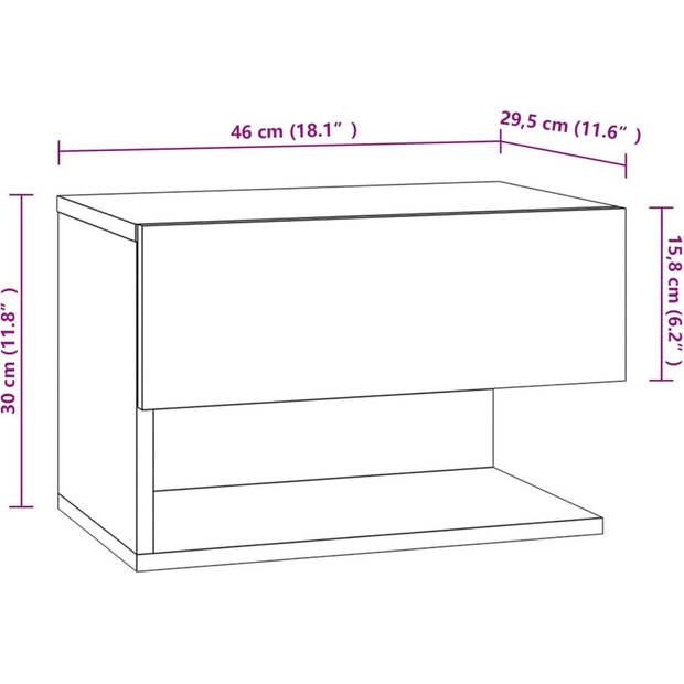 The Living Store Wandnachtkastje - Wandmontage Ontwerp - Multifunctioneel - Eenvoudig te Reinigen - Wit - 46 x 29.5 x