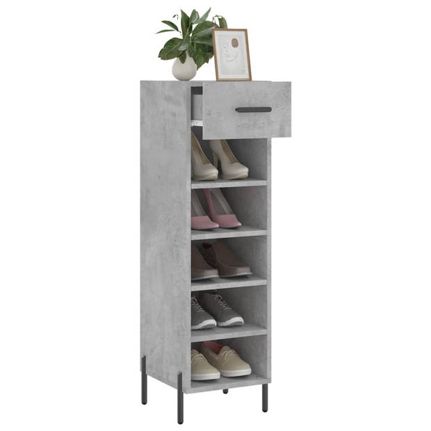 The Living Store Schoenenkast - betongrijs - 30 x 35 x 105 cm - Duurzaam hout - Voldoende opbergruimte - Stabiel blad -