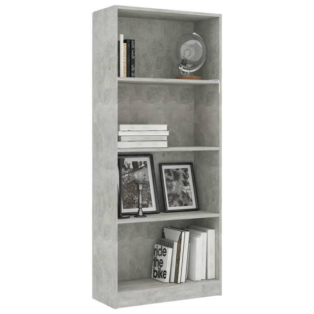 The Living Store Boekenkast - Betongrijs - 60 x 24 x 142 cm - Hoge boekenkast met 4 schappen - Eenvoudig te monteren -