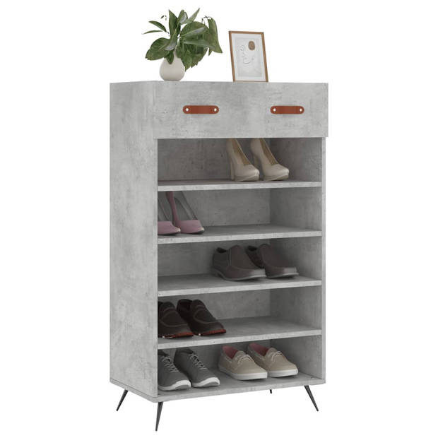 The Living Store Schoenenkast Betongrijs - 60 x 35 x 105 cm - Duurzaam bewerkt hout - Genoeg opbergruimte - Stabiel