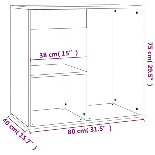 The Living Store Cosmeticakast - Cosmetica - Opbergoplossing - 80x40x75cm - Grijs Sonoma Eiken - Hoogwaardig bewerkt