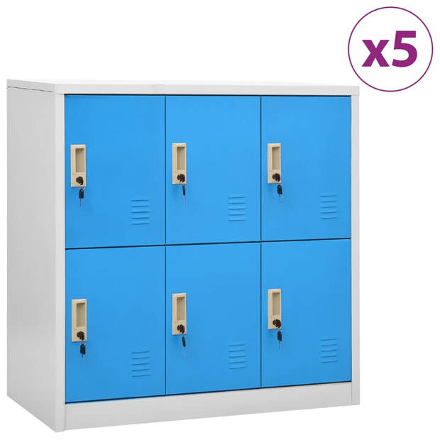 The Living Store Lockerkasten - Opbergkast van staal - 90 x 45 x 92.5 cm - 6 lockers - Lichtgrijs en blauw - Geschikt