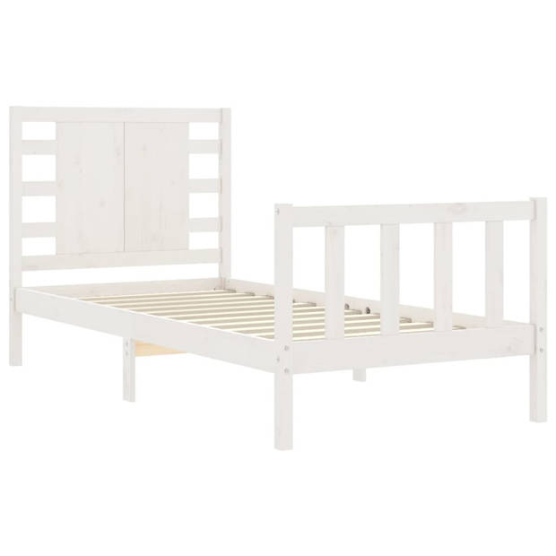 vidaXL Bedframe met hoofdbord massief hout wit 90x200 cm