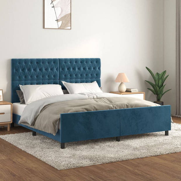 vidaXL Bedframe met hoofdeinde fluweel donkerblauw 180x200 cm