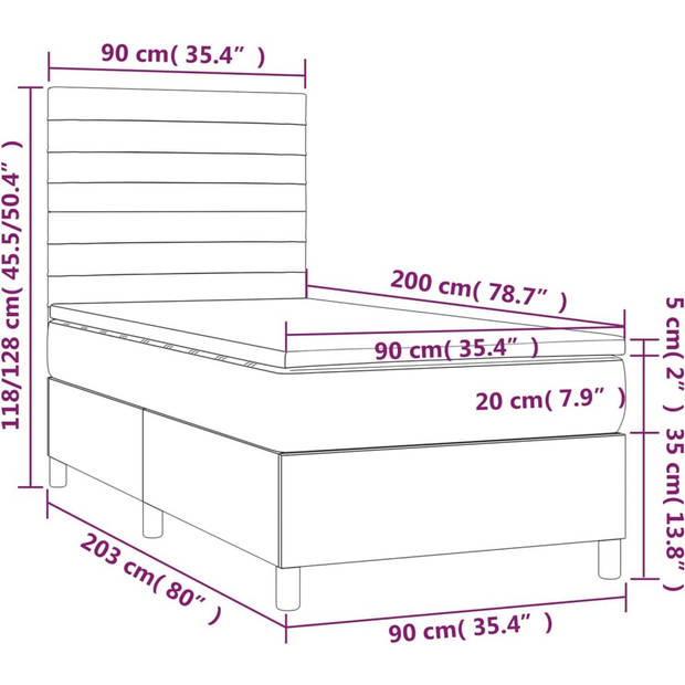 The Living Store Boxspringbed - Fluweel - 90 x 200 cm - Verstelbaar hoofdbord - Pocketvering matras - Middelharde