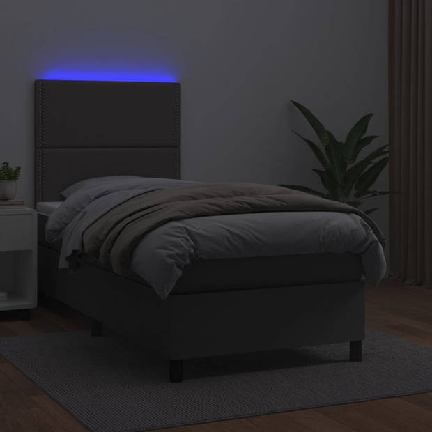 The Living Store Boxspring Bed - Kunstleer - 203x80x118/128 cm - LED verlichting - Pocketvering matras -