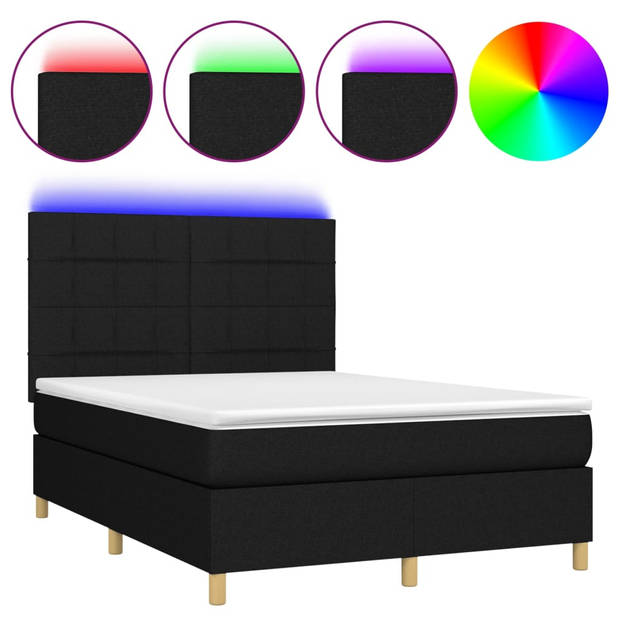 The Living Store Boxspring LED - Zwart - 203 x 144 x 118/128 cm - Duurzaam - Verstelbaar hoofdbord - Kleurrijke