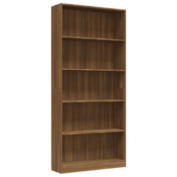 The Living Store Boekenkast - Bruineiken - 80 x 24 x 175 cm - 5-laags