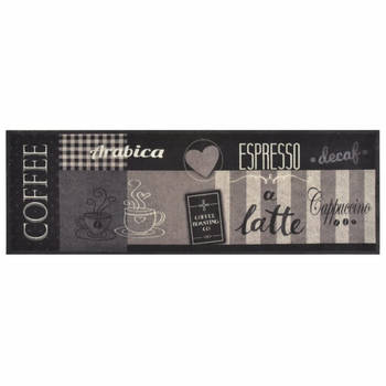 The Living Store Keukenmat - Koffieprint zwart - 180 x 60 cm - Duurzaam - Machinewasbaar