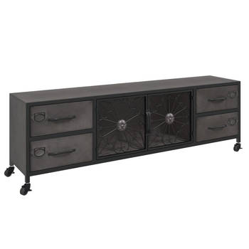 The Living Store TV-meubel Modern IJzer - 110x30x40cm - Zilver Color - 4 Wielen