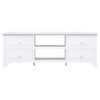 The Living Store TV-meubel - Massief paulowniahout - Wit - 108 x 30 x 40 cm - 2 vakken - 4 lades