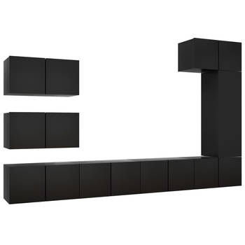 The Living Store televisiemeubelset Hangend - Spaanplaat - Zwart - 7x 60x30x30cm + 1x 30.5x30x90cm