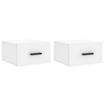 The Living Store Wandnachtkastjes - Set van 2 - Wit - 35x35x20 cm (BxDxH) - Bewerkt hout