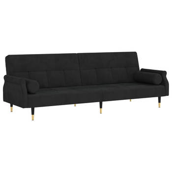 The Living Store Slaapbank Fluwelen Chesterfield - 216x89x70 cm - Verstelbaar - Zwart