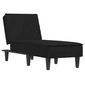 The Living Store Chaise Longue - Verstelbaar - Fluweel - Zwart - 55 x 140 x 70 cm