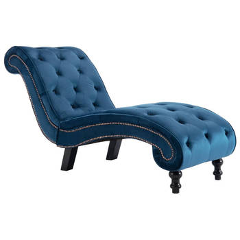 The Living Store Chaise Longue - 145 x 52 x 77 cm - Blauw Fluweel - Comfort - Elegantie