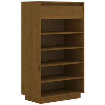 The Living Store Schoenenkast Grenenhout - 60 x 34 x 105 cm - Honingbruin