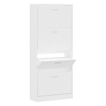 The Living Store Schoenenkast Modern wit - 63 x 24 x 147 cm - 4 lades