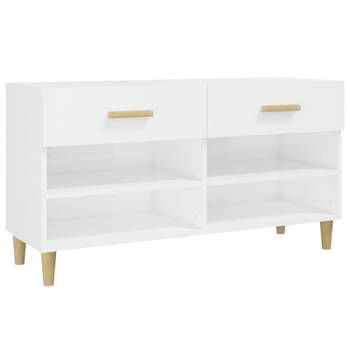 The Living Store Schoenenkast - Hoogglans Wit - 102 x 35 x 55 cm - Trendy Ontwerp