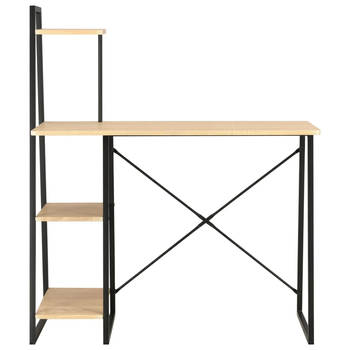 The Living Store Bureau Boekenkast - 102x50x117cm - zwart/eiken - met schappen - U-vormige poten