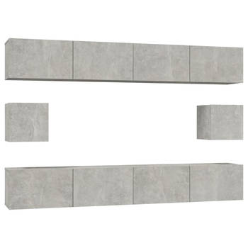 The Living Store TV-meubelset Betongrijs 4x 100x30x30 - 2x 30.5x30x30cm - Wandgemonteerd - Bewerkt hout - Stevig