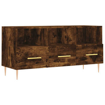 The Living Store TV-meubel - Gerookt eiken - 102 x 36 x 50 cm - Bewerkt hout en ijzer