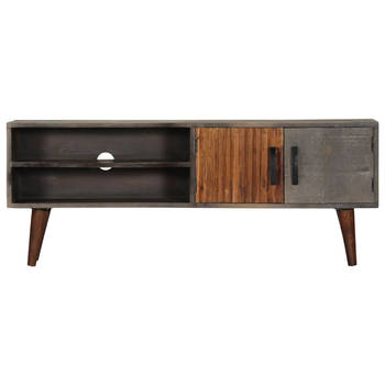 The Living Store Massief Mangohouten TV-meubel - 130 x 30 x 46 cm - Grijs - Moderne Stijl