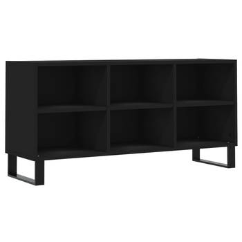 The Living Store TV-meubel Zwarte bewerkt houten tv-kast - 103.5 x 30 x 50 cm - met veel opbergruimte