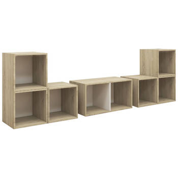 The Living Store TV-meubelset Sonoma Eiken - 4x 37x35x37cm - 2x 72x35x36.5cm - wit hifi-kastenset