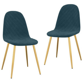 The Living Store Eetkamerstoelen - Set van 2 - Blauw Fluweel - 45 x 53.5 x 87 cm - Comfortabel zitten