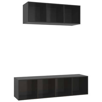 The Living Store tv-meubelset - hoogglans zwart - spaanplaat - 37 x 37 x 107 cm en 37 x 37 x 142.5 cm