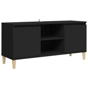 The Living Store Televisiemeubel - zwart - 103.5 x 35 x 50 cm - met 4 houten poten - 2 schappen en 2 vakken