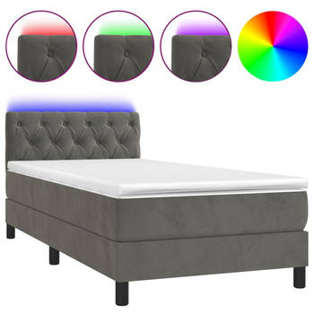 The Living Store Bed - Fluweel - Boxspring met matras en LED - 203 x 80 x 78/88 cm - Donkergrijs - Pocketvering