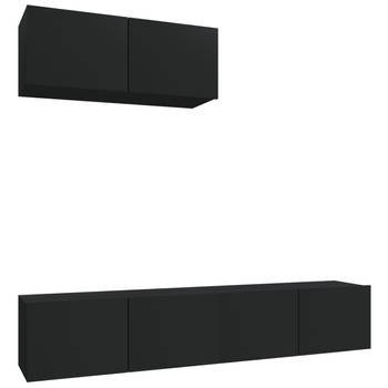 The Living Store TV-meubelset - zwart bewerkt hout - 80 x 30 x 30 cm (L x B x H) - 3 stuks