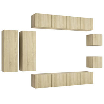 The Living Store TV-meubelset Sonoma Eiken - Muurbevestiging - 2x 30.5x30x30cm + 2x 30.5x30x90cm + 4x 80x30x30cm