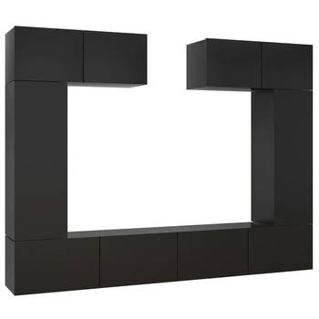 The Living Store Tv-meubelset - 6-delige wandmontage - 100x30x30cm - 30.5x30x90cm - 80x30x30cm - Zwart - Spaanplaat