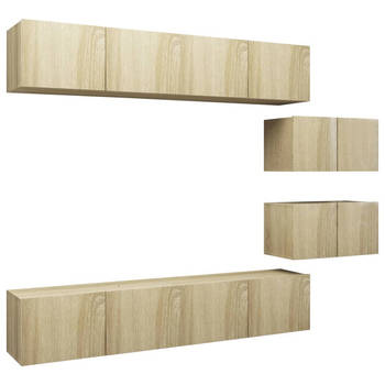 The Living Store Televisiemeubelset - Sonoma Eiken - 80x30x30cm - 60x30x30cm - Spaanplaat