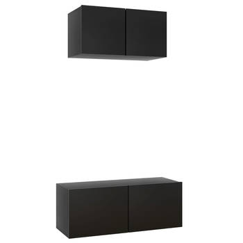 The Living Store Televisiemeubelset - tv-meubel - Wandmontage - 60x30x30 cm - 80x30x30 cm - Zwart - Spaanplaat -