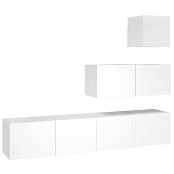 The Living Store TV-meubelset - Hoogglans wit - Bewerkt hout - Bovenste tv-meubel- 30.5 x 30 x 30 cm - Middelste